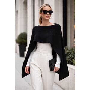 Ruti Black Cashmere-Blend Sculptural Cape Sweater Poncho Lagenlook One Size